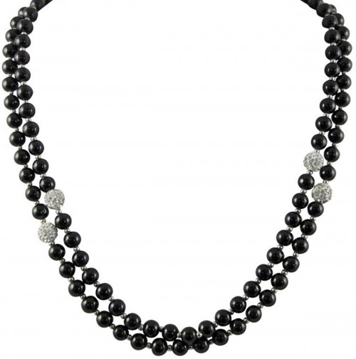 Venetti Collection Double Glass and Diamante Pearl Necklace