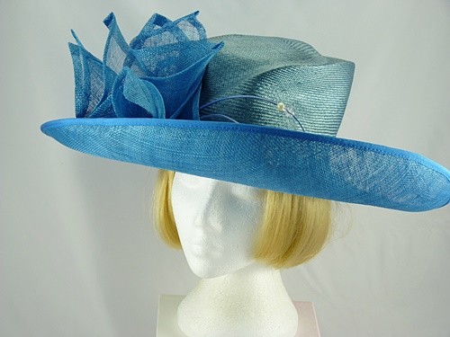 Failsworth Millinery Blue Wide Brimmed Wedding Hat