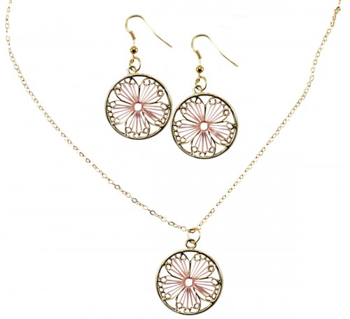 Threaded Flower Disc Necklace and Earrings Set