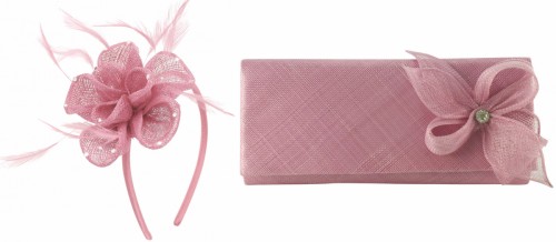 Elegance Collection Diamante Flower Fascinator with Matching Bag