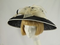  Pale Cream and Black Wide Brimmed Hat