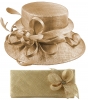 Elegance Collection Sinamay Wedding Hat with Matching Sinamay Bag in Metallic Nude