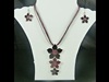 Triple Flower Necklace with Earrings in Red