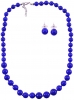 Venetti Collection Graduated Glass Pearl Necklace and Earrings in Royal Blue