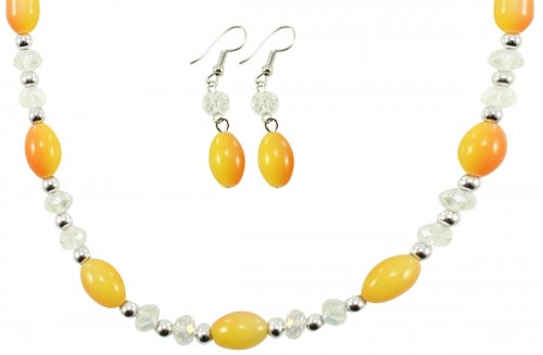 Glass Bead and Crystal Necklace and Earrings Set