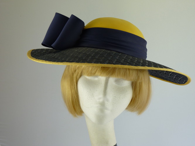 navy and yellow wedding hats