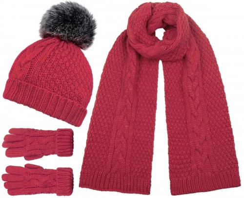 Boardmans Knit Bobble Hat with Matching Scarf and Gloves