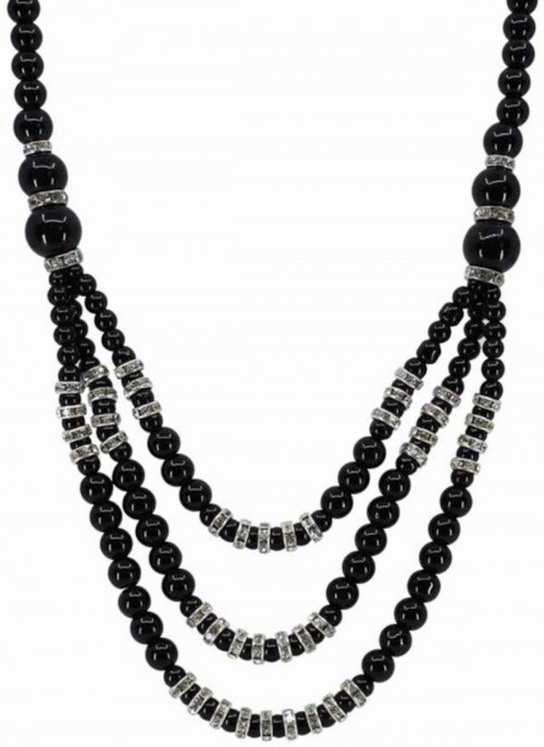 Venetti Collection Three Tier Glass Pearl and Diamante Necklace
