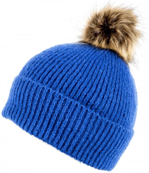 Boardmans Ladies Beanie Bobble Ski Hat in Blue