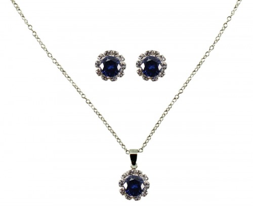 Diamante Pendant Necklace with Stud Earrings