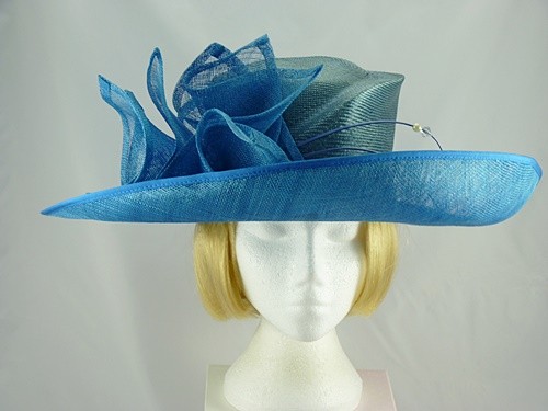 Failsworth Millinery Blue Wide Brimmed Wedding Hat