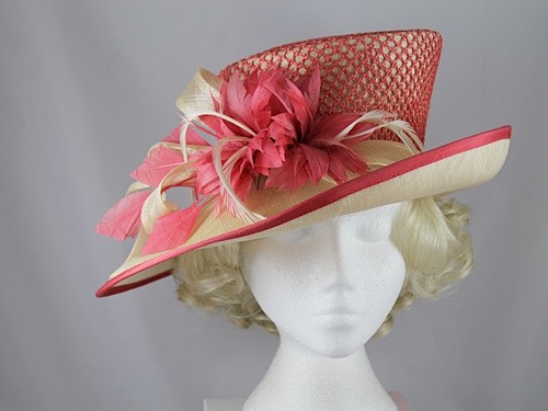 Failsworth Millinery Coral and Cream Wedding Hat