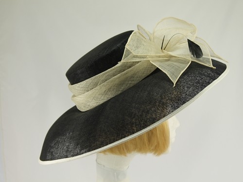 Pale Cream and Black Wide Brimmed Hat