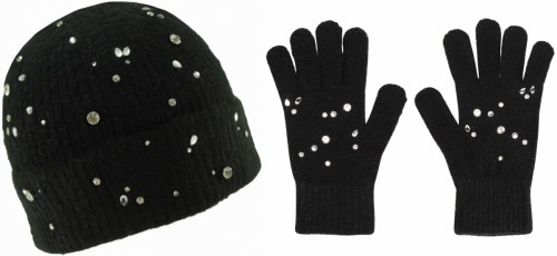 Boardmans Ladies Ruby Bejewelled Beanie with Matching Gloves