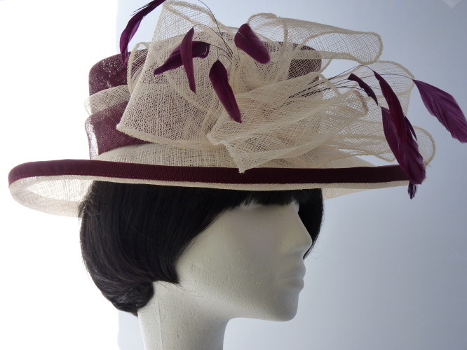 Wedding hat Mulberry and Cream