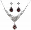 Venetti Collection Gemstone Diamante Necklace and Earrings Set in Burgundy