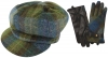 Failsworth Millinery Harris Tweed Bakerboy Cap with Matching Gloves in Green