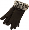 Hawkins Collection Ladies Faux Fur Cuff Black Gloves in Grey