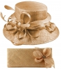 Elegance Collection Sinamay Wedding Hat with Matching Sinamay Bag in Metallic Pink