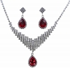 Venetti Collection Gemstone Diamante Necklace and Earrings Set in Red